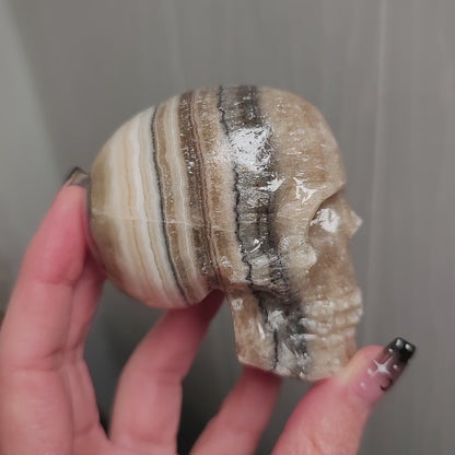 Mexican Banded Calcite Skull | Healing Stone for Wisdom & Grounding | Hand-Carved Crystal Skull