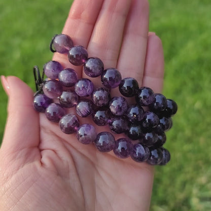 Amethyst Adjustable Bracelet - 10mm Beads - Stress Relief, Healing, Intuition