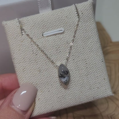 Dendritic Opal Pendant, Marquise | Sterling Silver Chain