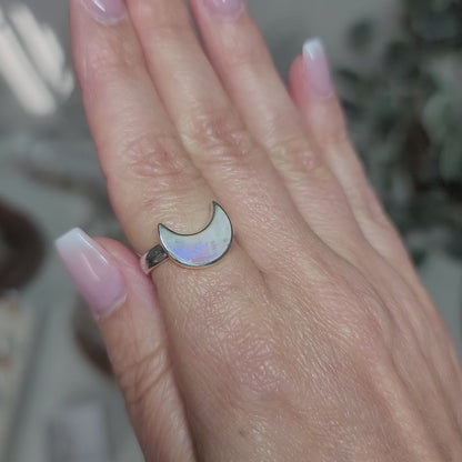 Moonstone Large Crescent Moon Rings | Sizes 6, 7, 8