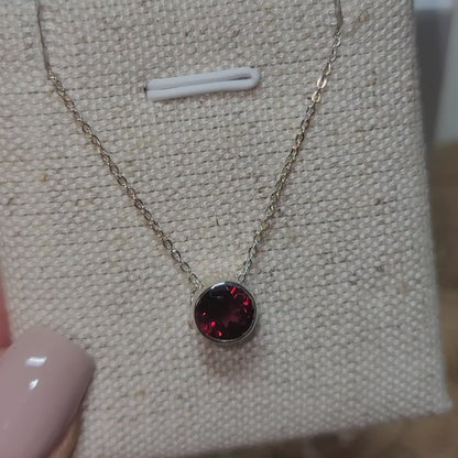Faceted Garnet Pendant, Round | .925 Sterling Silver, 18" Chain